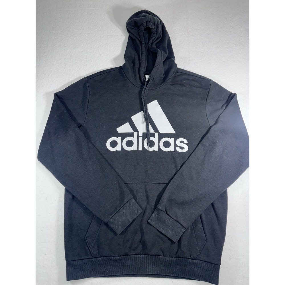 Adidas Essentials Big Logo Hoodie Mens Medium Black White Fleece Pullover GK9540